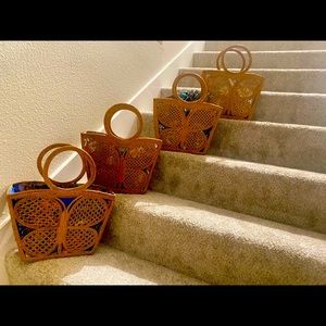 Best quality natural straw grass rattan with butterfly motif style woman handbag